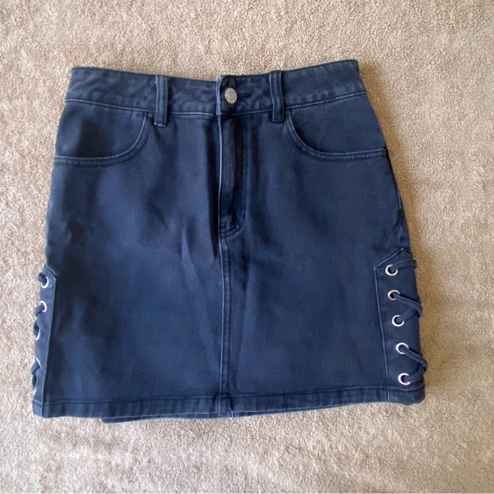 Pacsun Black Jean Mini Skirt with Lace-Up Sides